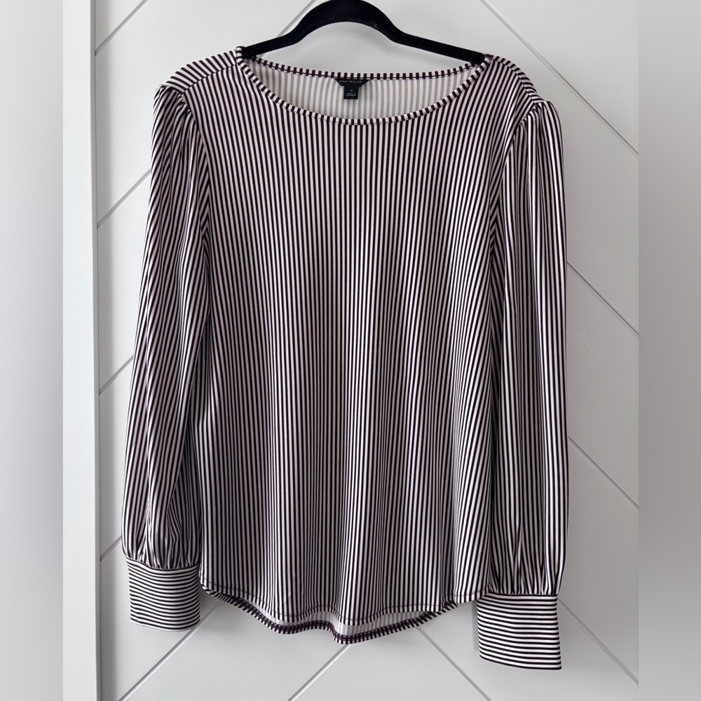 Ann Taylor Purple and White Striped Blouse